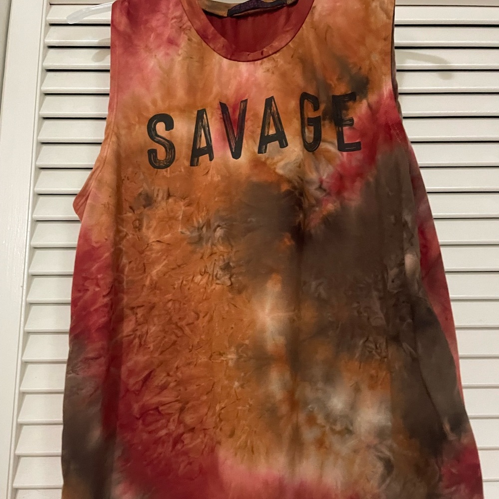 Love for humanity couture orange tie die savage tank, large